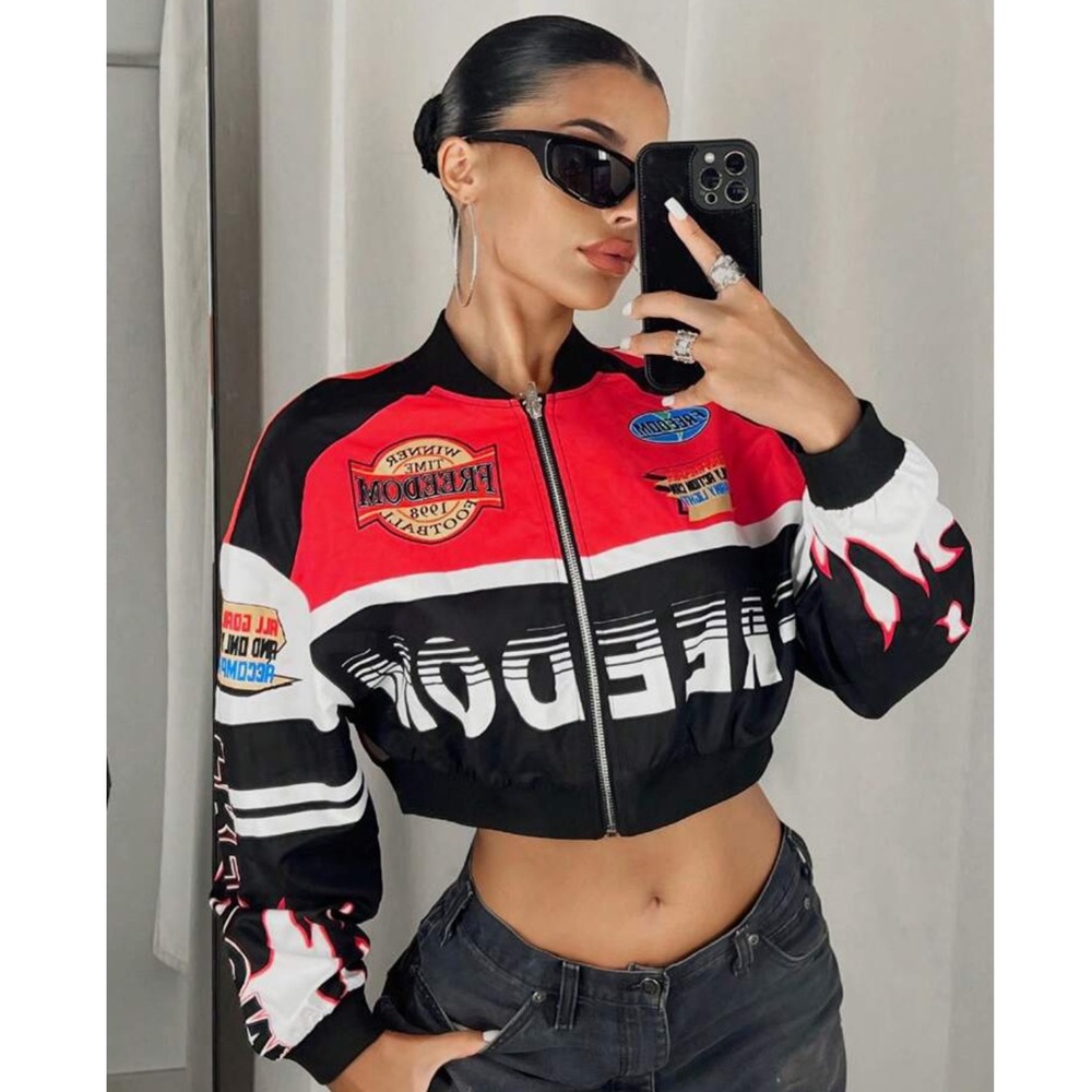 Motto Graphic Bomber Jacket ❤️ - Picture 1 of 4